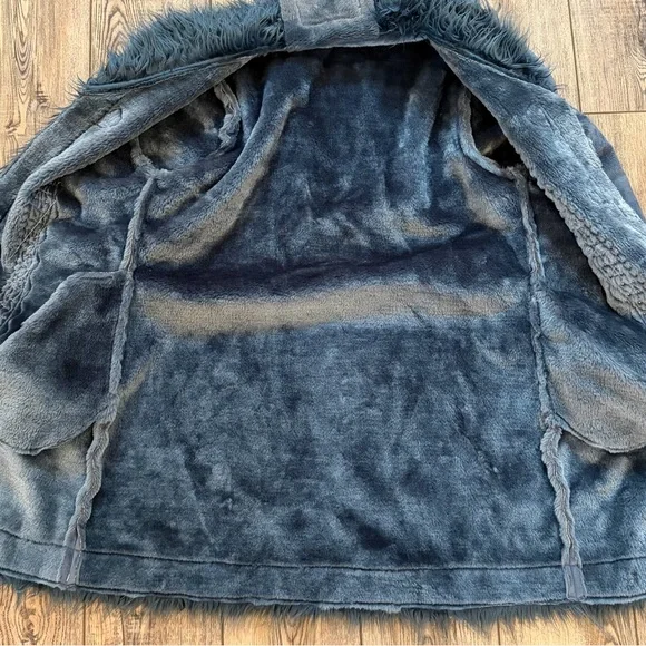 North Legend Faux Shearling Coat Boho Toggle Fur Trim Embroidered - Picture 4 of 14